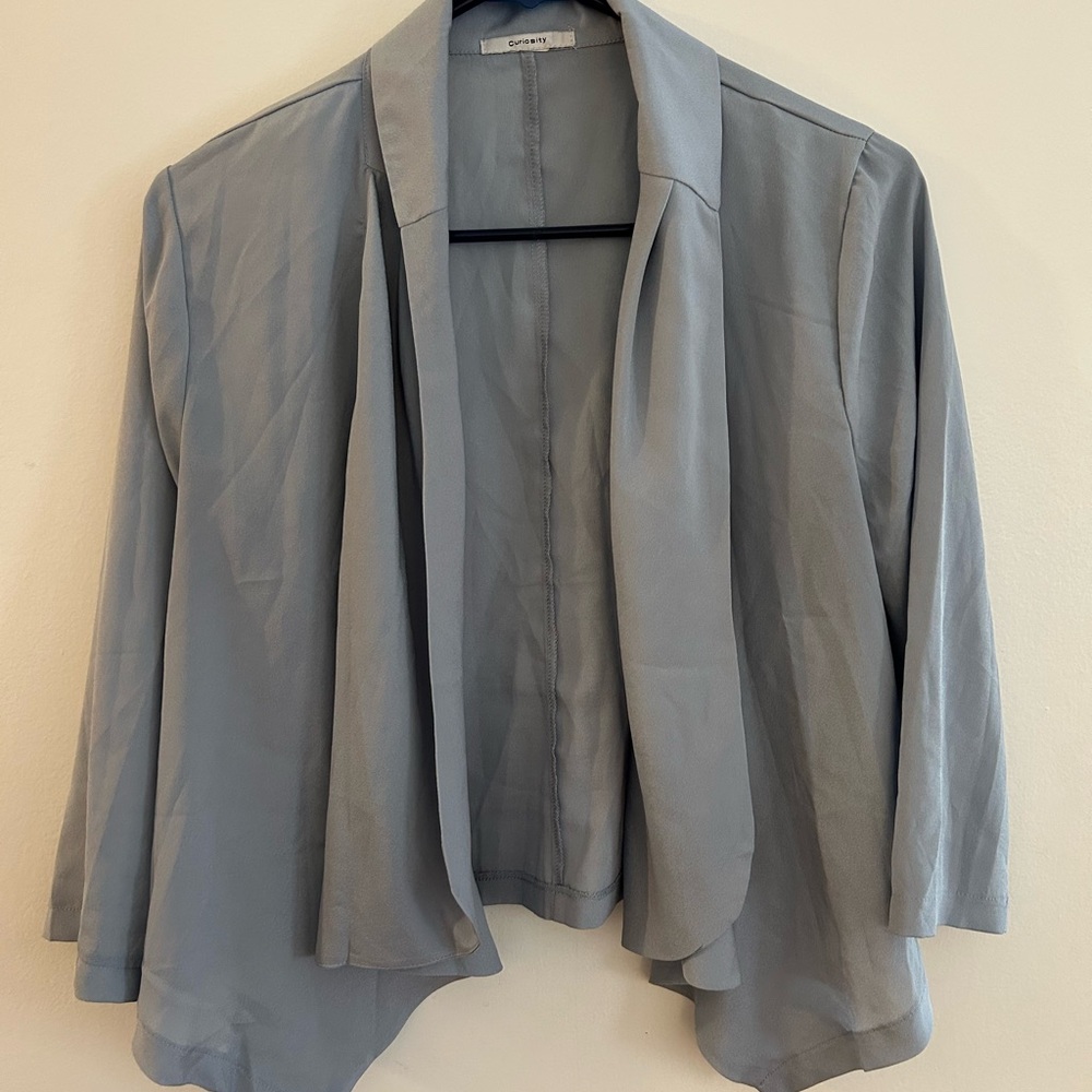 Catherine Malandrino Dusty Blue Draped Cardigan Blazer